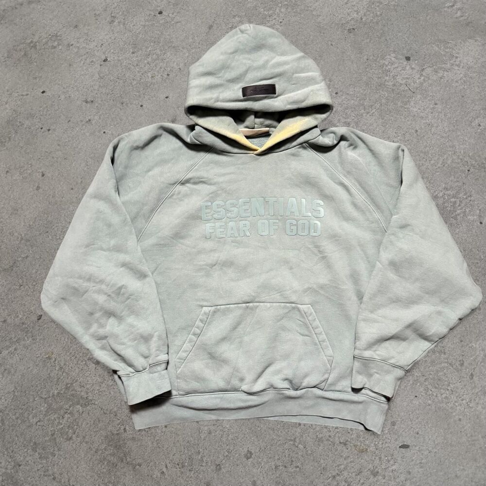 Fear of God Essentials Hoodie Light Green Spell Out Mens Size Large